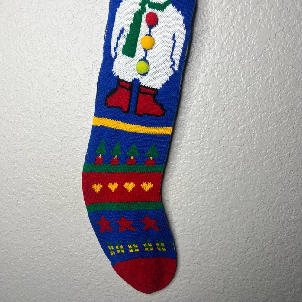 Vintage Santa's Stuffer Machine Knit Big Christmas Stocking with Snowman 70s 80s - Picture 7 of 10